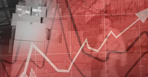 Financial data and statistics graphs processing over warehouse, finance and Stock Illustration