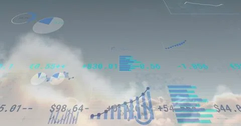 Financial data and statistics image over clouds in sky Stock Photos