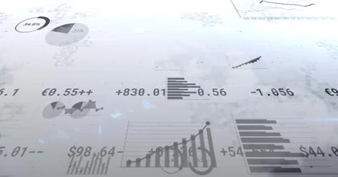 Financial data and statistics image over abstract background with charts and Stock Photos
