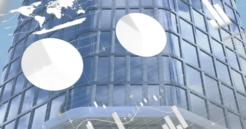 Financial data and world map animation over modern glass building Vídeos de archivo 305133828
