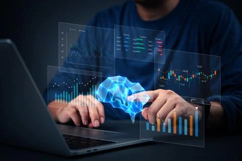 Financial data with artificial intelligence. AI role in investment, market .. Stock Photos