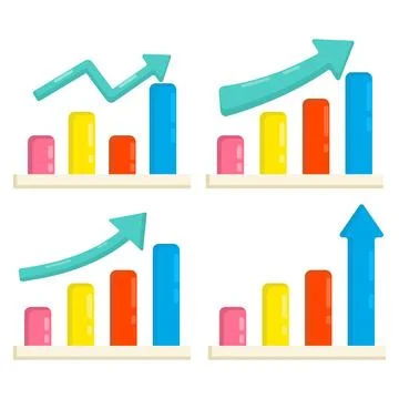 Financial Data. Bar chart with uptrend and up arrow. Illustrazione stock