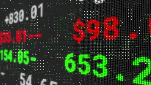 Financial data being visualized on dark 3D dot-matrix panel, with floating Stock Footage 309288200