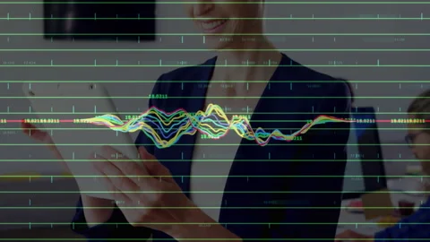 Financial data chart animation over businesswoman using tablet Stock Footage 306637680