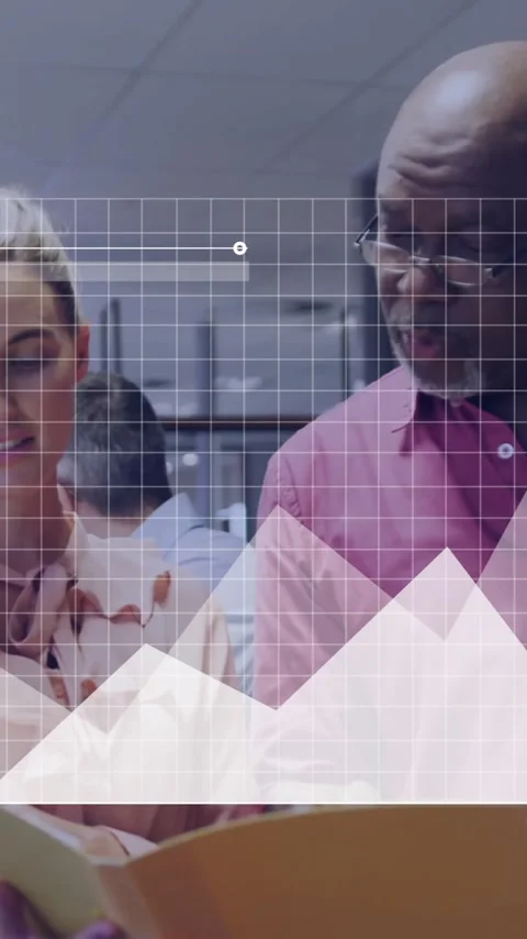 Financial data chart animation over diverse business people discussing documents Stock Footage 344783951