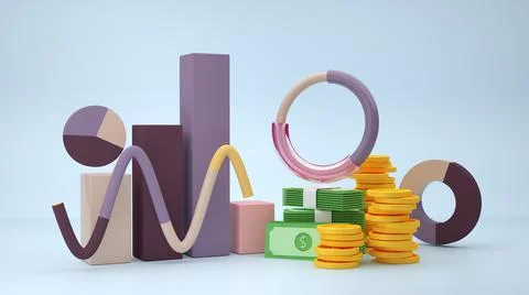 Financial data chart on blue background 3d render Illustrazione stock