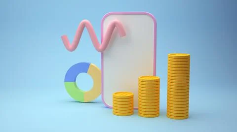 Financial data chart on blue background 3d render Stock Illustration
