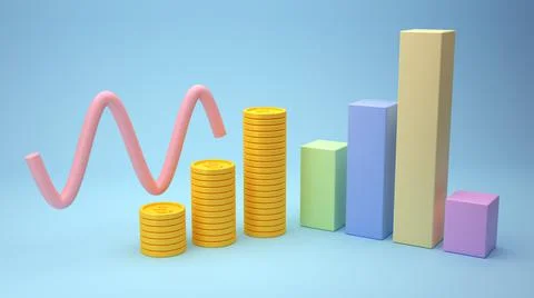 Financial data chart on blue background 3d render Stock Photos