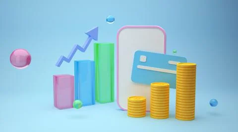 Financial data chart on blue background 3d render Stock Photos