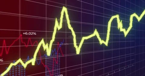 Financial data chart with fluctuating lines and percentages, stock market image Stock Illustration