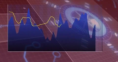 Financial data chart with fluctuating lines over digital interface image Stock Photos
