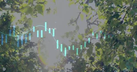 Financial data chart image over green foliage background 库存插图
