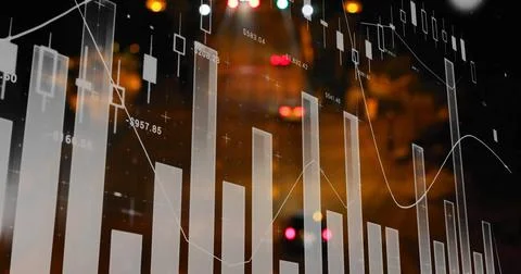Financial data chart image over blurred lights background Stock Photos
