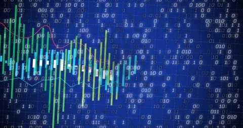 Financial data charts and binary code animation over blue background Stock Footage 305525667
