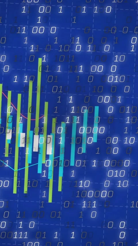 Financial data charts and binary code animation over blue background 스톡 동영상 343645536