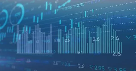 Financial data charts and binary coding, stock market analysis image イラスト素材