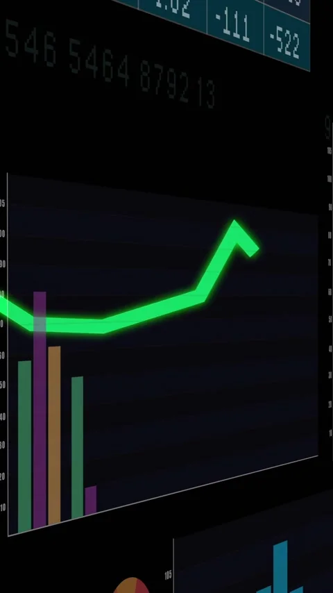 Financial data charts and graphs animation over dark background Stock Footage 343615866
