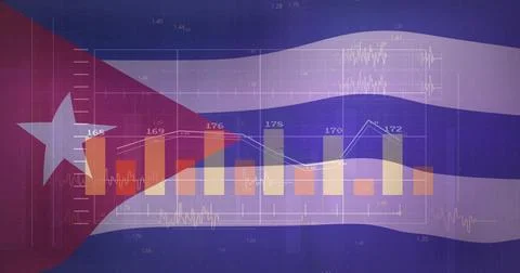 Financial data charts and graphs image over Cuban flag background Stockfoto's