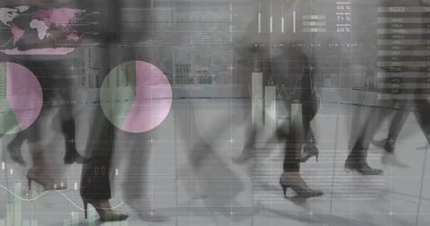 Financial data charts and graphs image over cityscape background 写真素材