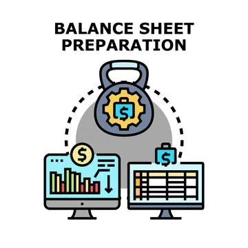 Financial data compiling for balance sheet preparation Illustrazione stock