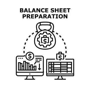 Financial data compiling for balance sheet preparation Stock Illustration