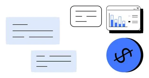 Financial Data Dashboard With Abstract Dollar Sign and Bar Graph for Busine.. Stock Illustration