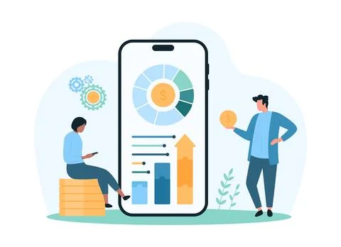 Financial data dashboard analysis, business optimization with mobile app for Stock Illustration