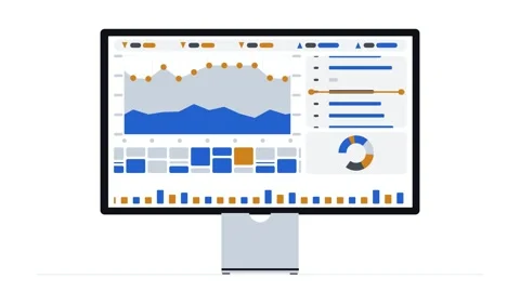 Financial Data Desk Dashboard Corporate Business Background Blue Gold Accent Stock Footage 345264545