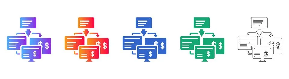 Financial Data Flow and Analytics Icons Stock Illustration