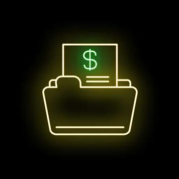 Financial data folder showing dollar sign neon icon Stock Illustration