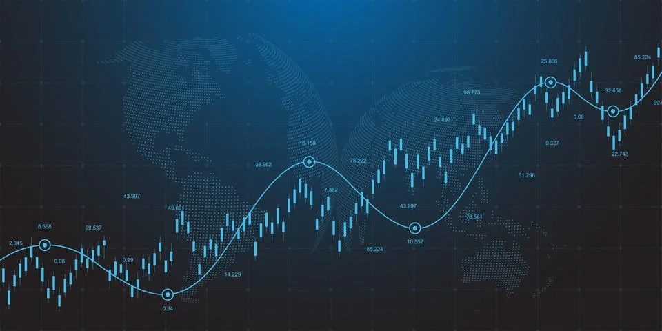 Financial data graph chart on grey background. Business background with Stockillustratie
