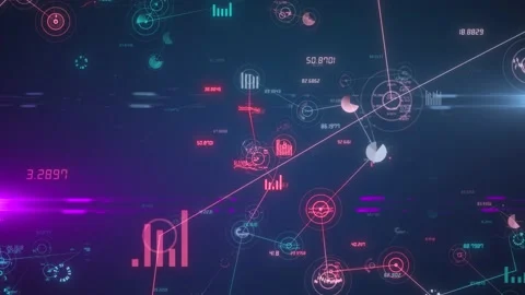 Financial data graphs and charts figures with diagrams node fly through Stock Footage 150002972