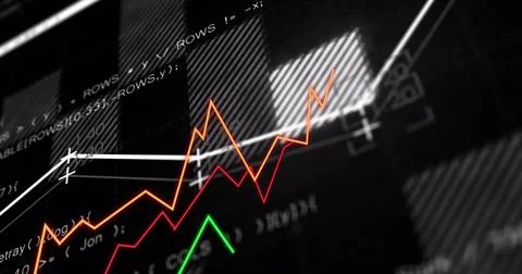 Financial data graphs and coding image over black background Stock Illustration