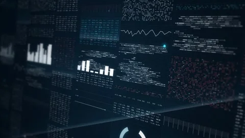 Financial Data Grid Of Numeric Readouts Drifting Across A Deep Blue Screen Plane Vídeo Stock 343626437