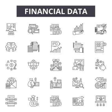 Financial data line icons for web and mobile design. Editable stroke signs Stock Illustration
