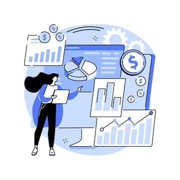 Financial data management abstract concept vector illustration. Illustrazione stock