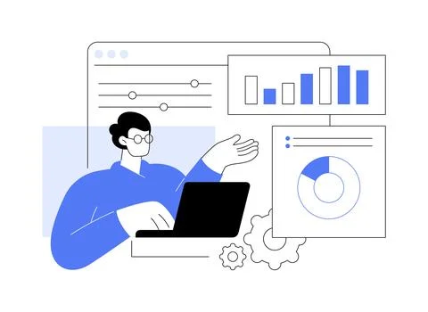 Financial data management abstract concept vector illustration. Illustrazione stock