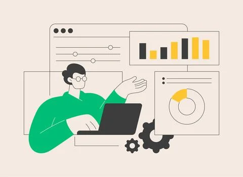 Financial data management abstract concept vector illustration. Illustrazione stock