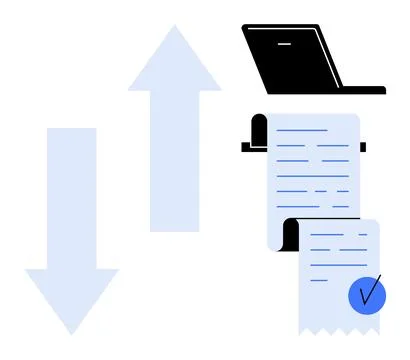 Financial Data Management with Computer and Printed Receipts Stock Illustration