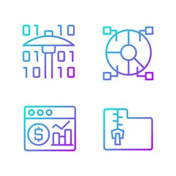 Financial data mining gradient linear vector icons set Stock Illustration