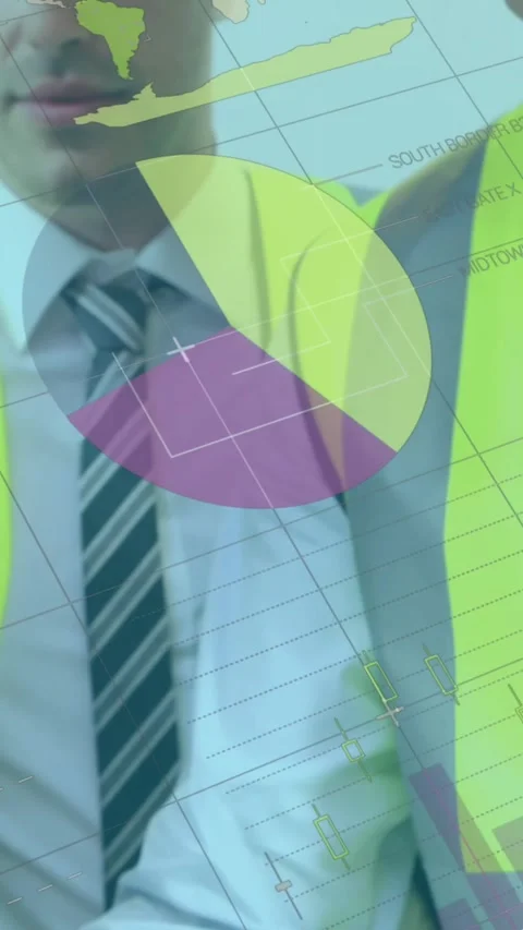 Financial data over people architects holding plans. Stock Footage 319067414