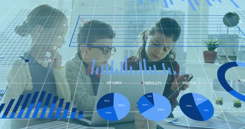 Financial data over young people working on digital advice. Stock Footage 138718543