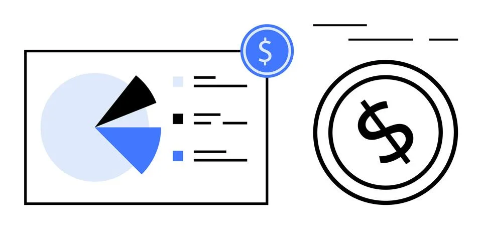 Financial Data Presentation with Pie Chart and Dollar Signs Illustrazione stock