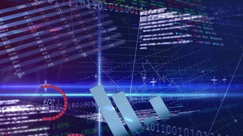 Financial data processing against blue background Stock Footage 135578349