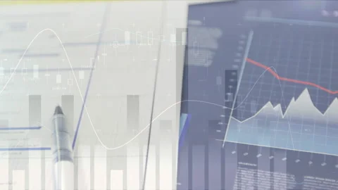 Financial data processing against calculator and documents Stock Footage 135458052