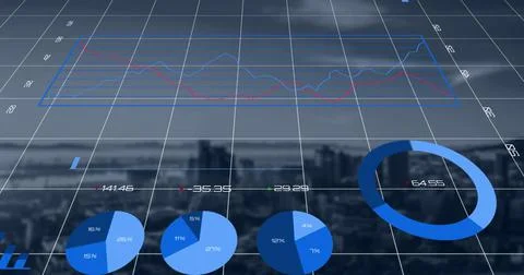 Financial data processing against cityscape 스톡 사진
