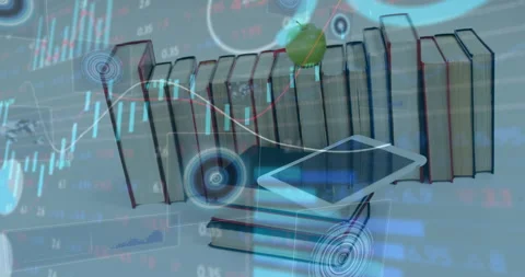Financial data processing against digital tablet on stack of books on white Stock Footage 150853463