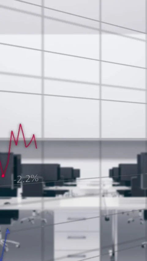 Financial data processing against empty office Stock Footage 343641611