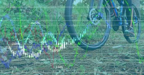 Financial data processing against man cycling Foto stock