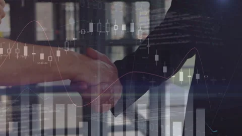Financial data processing against mid section of business people shaking hands Stock Footage 135578203